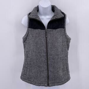 Natural Reflections Sz M Black Vest Zip Front Gray White Dotted Sleeveless